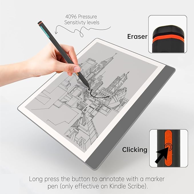 Replacement for Kindle Scribe(10.2 Model) PenRemarkable 2 PenSupports 4096 Levels of Pressure SensitivityKindle Scribe Stylus with EraserWriting and Drawing(Not for 11 New Model)