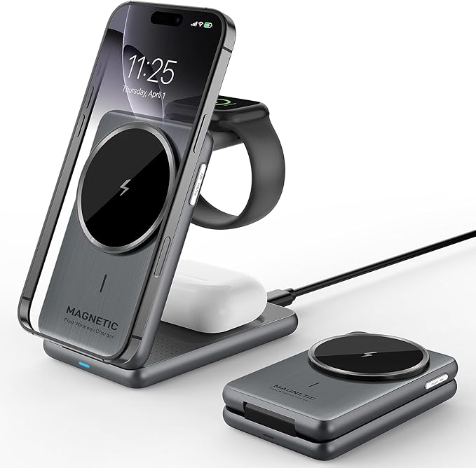 Wireless Charger for iPhone 3 in 1 Mag-Safe Charger for iPhone 17/16/15 Series Airpods Pro 2 iWatch Series 10/9/8/7 Foldable Charging Station for Apple Multiple Devices