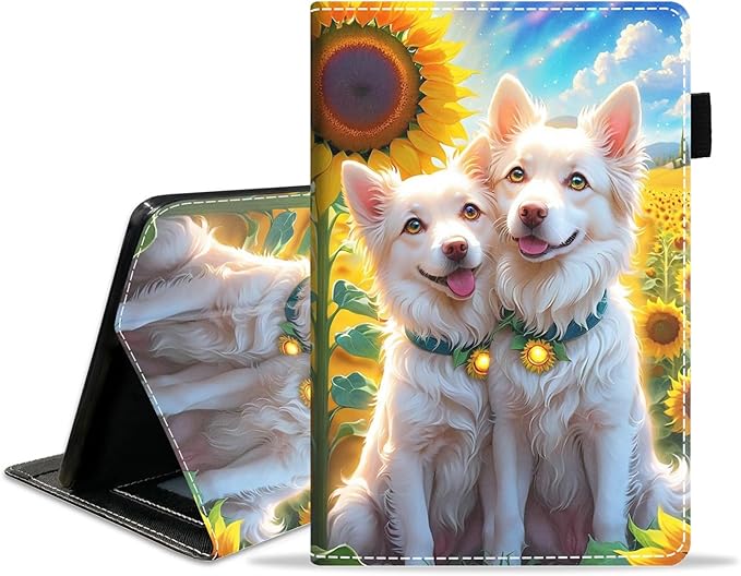 Case for Amazon Fire HD 10/HD 10 Plus Tablet 10.1 (13th/11th Generation 2023/2021 Release) Slim PU Leather Cover with Card Slot &amp Auto Wake/Sleep Dog and Sunflower