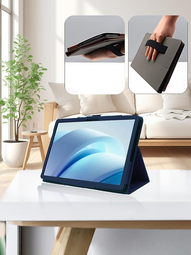 for DOOGEE U13 2025 13 Inch Android Tablet CaseBOVUGAC Folding Stand Protective Cover with Pencil Holder and Wrist StrapFull Protection Premium PUScratch Resistant(Dark Blue)