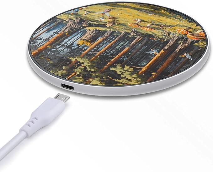 Fairies Hide Seek Forests Trees Mushrooms Phone Charger Magnetic Charging Pad Anti-Slip with USB Cable