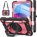 JKSML Case for iPad (A16) 11th Generation 11 Inch 2025 / iPad 10th Gen 10.9 Inch 2022 Military Grade Protection Cover with 360° Rotating Kickstand &amp Pencil Holder &amp Shoulder Strap (Black Rose