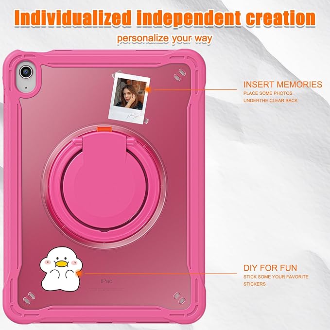 Batianda Ultimate Protective Case for New iPad 11th Generation 11 inch 2025 A16 Chip Sturdy Rugged Shockproof Silicone Tablet Cover with 360° Rotatable Ring Kickstand &amp Pencil Holder Pink