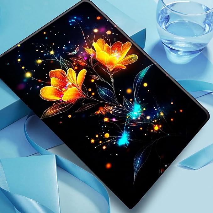 Case for Amazon Fire HD 8 Tablet (8th/7th/6th Generation 2018/2017/2016 Release) PU Leather Smart Protective Cover with Auto Sleep/Wake for Fire HD 8 2018/2017/2016Flowers with Glowing Fireflies