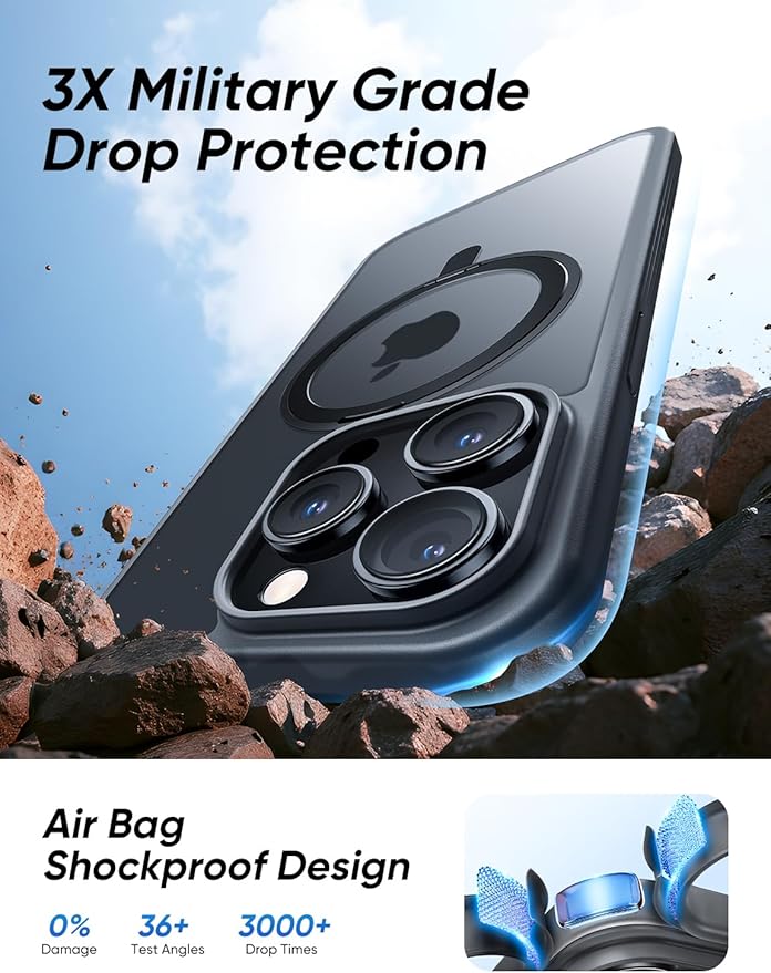 MAGIC JOHN 360° Rotatable Magnetic Invisible Stand for iPhone 14 Pro Max Case [Anti-Slip Grip] [Compatible with MagSafe] 16FT Shockproof for iPhone 14 Pro Max Case with Kickstand Black