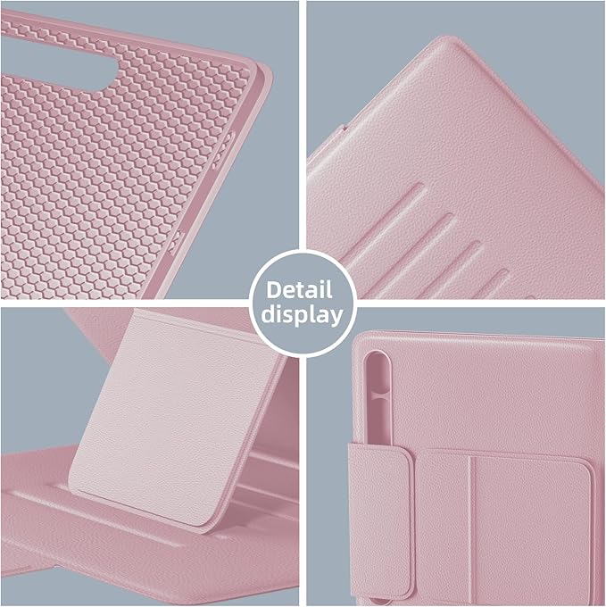 Case for Samsung Galaxy Tab S10 Lite/ S10 FE 2025/ S9 FE 10.9 inch/ S9 11 inch with Screen Protector Adjustable Angles Stand Back Cover Shockproof Premium PU Leather Case (Pink)