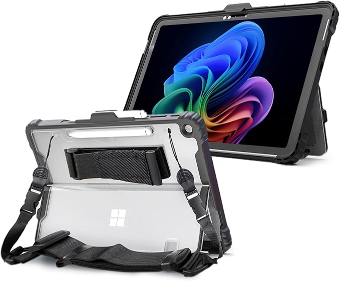 Omnpak Case for Microsoft Surface Pro 12 2025 Rugged Protective Cover with Pen Holder Removable Hand Strap &amp Shoulder Strap Multiple Angle Viewing