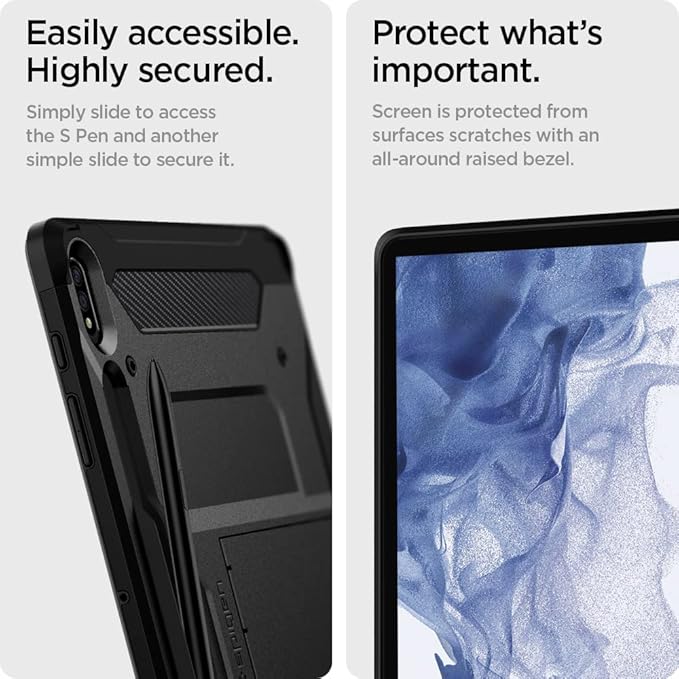 Spigen for Galaxy Tab S8+ Plus/S7+ Plus Case (2020) Tough Armor Pro Protective Hard Shell with Kickstand and Built-in S Pen Holder Drop-Proof Dual-Layer Protection 12.4 Inch Black