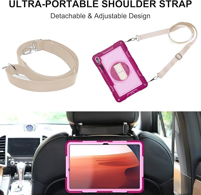 Tablet Case Compatible with Samsung Galaxy Tab S10 FE Plus 13.1 Inch 2025 Model (SM-X620/X626) CaseHeavy Duty Shockproof Rugged Protection Cover Stand &ampHand Strap+Shoulder Strap(Rose Red)