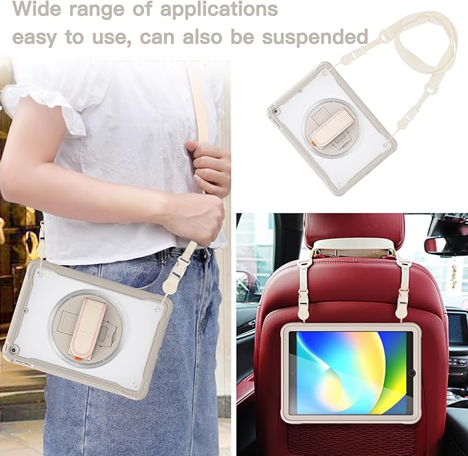 BRAECNstock for iPad 9th/ 8th/ 7th Generation Case 10.2 2021/2020/2019Shockproof Cover with 360° Rotating Hand Strap/StandScreen ProtectorCarrying Shoulder StrapPencil Holder(Khaki)