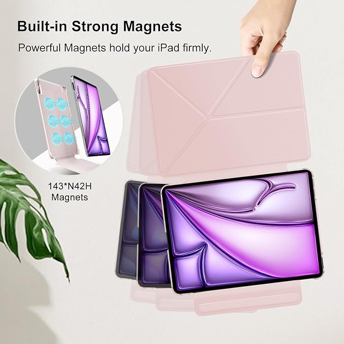 for iPad mini 7 A17 Pro Case(2024)iPad mini 7th/6th Slim Powerful Magnetic Case4 Standibg AnglesVertical Stand Coverwith Auto Wake/Sleep and with Pencil Holder (Pink iPad mini 6th/7th)