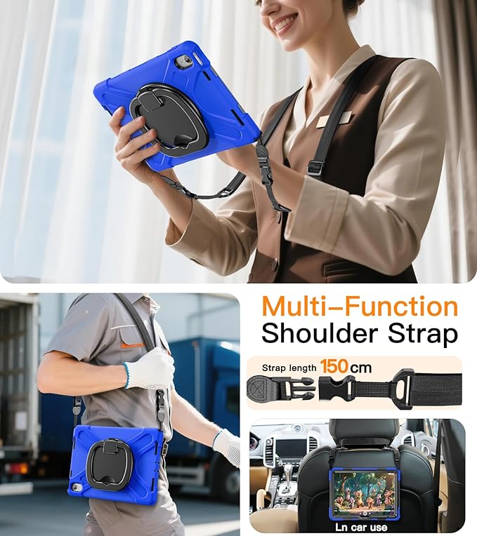 BATYUE Case for iPad (A16) 11th/10th Gen 11''/10.9'' 2025/2022 - Heavy Duty Shockproof Cover with 360° Rotating &amp 180° Folding Stand Screen Protector Shoulder Strap &amp Pencil Holder | Blue
