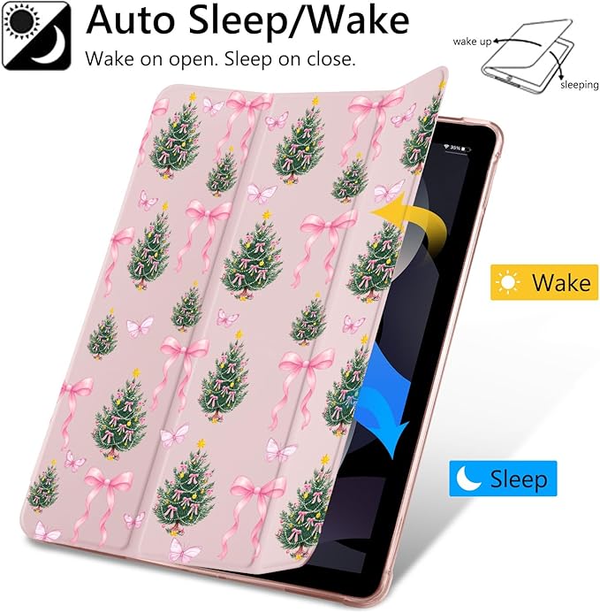 JOYLAND Lovely Ribbon Bow Cedar Case for iPad Air 11 M3(2025)/M2(2024) iPad Air 5th(2022)/4th (2020) Gen 10.9 Pencil Holder &amp Clear Transparent Back &amp Trifold Smart Tablet Cover for Girls