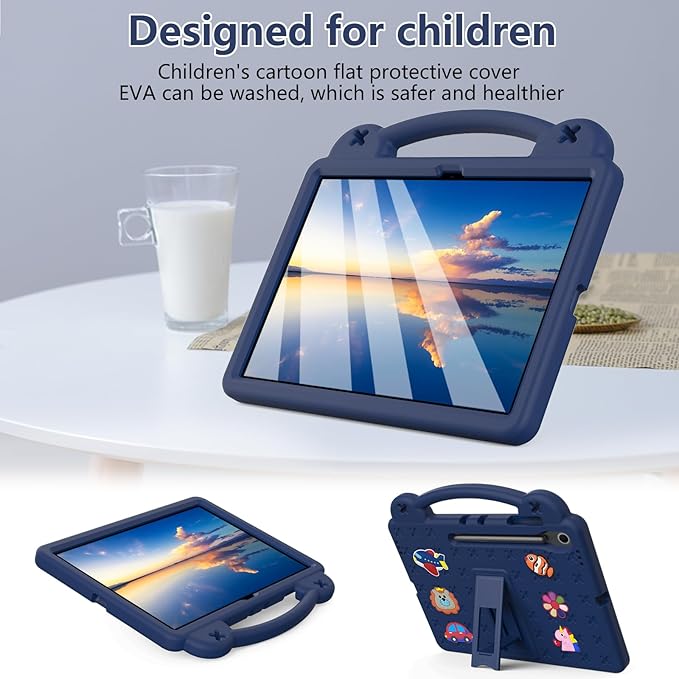 Compatible with Samsung Galaxy Tab S10 FE+ 13.1 inch 2025 Tablet Case Kids Friendly Universal Lightweight Shockproof Protective Case with Shoulder Strap &amp Stand Handle Navy Blue