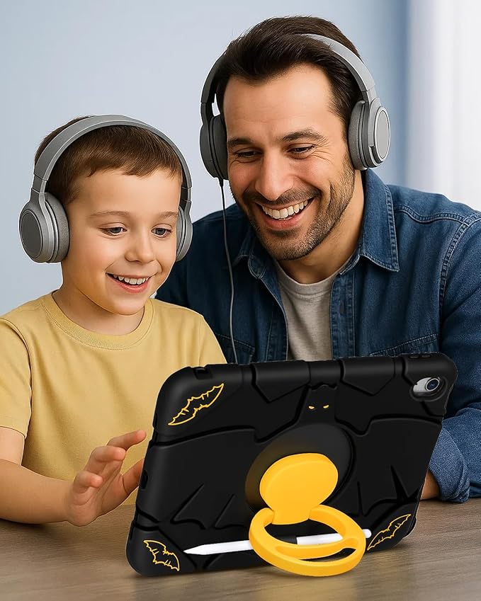 for iPad 10th Generation Case 10.9 Inch for iPad A16 Case 11th Generation - Boys Men Cute Cartoon Black Heavy Duty Shockproof Rugged Protective Cover with Rotating Stand &amp Strap &amp Pen Holder
