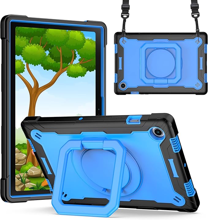 Dteck for Samsung Galaxy Tab A8 (SM-X200) Tablet Case 10.5 2022 Release Shockproof Rugged Hard Case for Kids with Rotate Handle and Kickstand Protective Cute Cover with Shoulder Strap Blue/Black