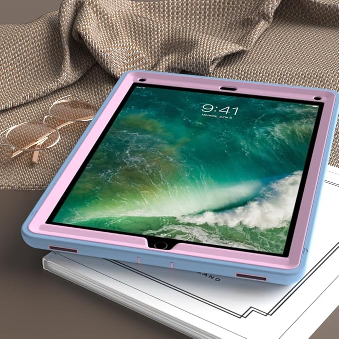 Case for iPad Pro 12.9 Case 2017/2015 (Old Model1st &amp 2nd Gen) Puxicu Heavy Duty Rugged Protective Cover for iPad Pro 12.9 (Model: A1584 A1652 A1670 A1671) Blue &amp Pink