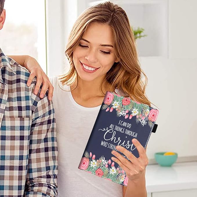 Case for Amazon Kindle Fire HD 8 &amp Fire HD 8 Plus Tablet (12th/10th Gen 2022/2020 Release) Premium PU Leather Stand Cover with Smart Auto Wake Floral Quote Bible Verse Philippians 4:13