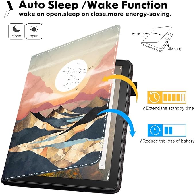 Case for All-New Amazon Kindle Fire HD 10 &amp 10 Plus Tablet (13th/11th Generation 2023/2021 Release) 10.1 - Premium PU Leather Stand Cover with Smart Auto Wake Mountain Sunrise