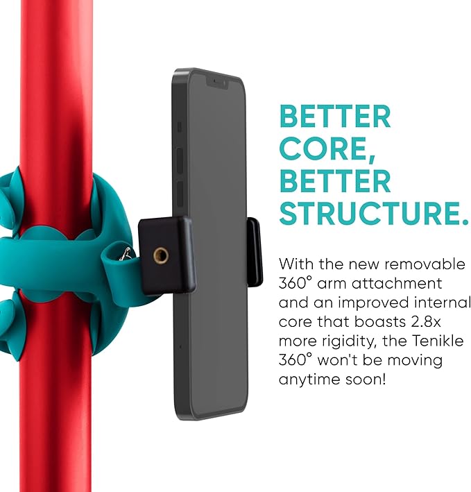 Tenikle® 360° - Flexible Tripod for Phone Camera GoPro As Seen on Shark Tank Bendable Suction Cup Camera &amp Phone Mount Phone Holder Compatible w/iPhone &amp Android (Tenikle® 360° Red)