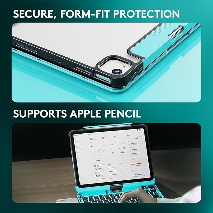 KITONE Transparent Case with Wireless Keyboard for iPad 10.2-in (7th 8th and 9th Gen) 7 Colors Backlight Trackpad 360°Rotating Stand Tech Style