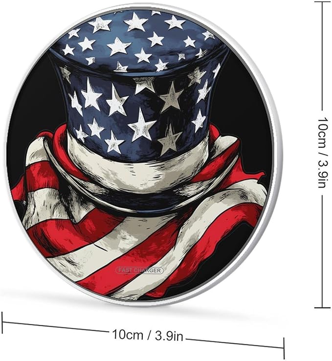 U.S.A. Flag Scarf Top Hat Phone Charger Magnetic Charging Pad Anti-Slip with USB Cable