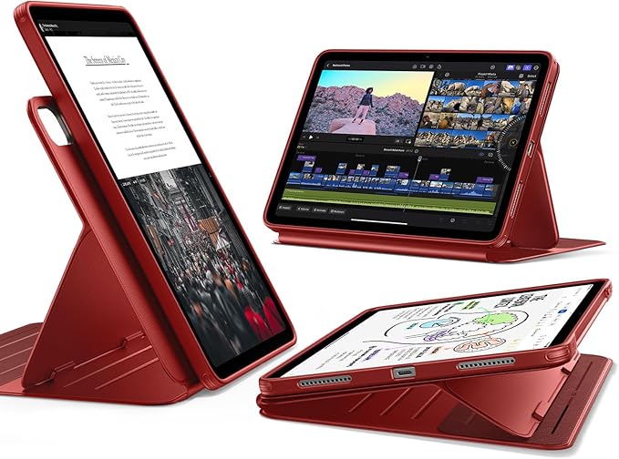 ESR for iPad Air 11 Inch Case M4/M3/M2 (2026/2025/2024) iPad Air 5th/4th Gen Case (2022/2020) 10.9 Inch Removable Magnetic Cover Adjustable Portrait/Landscape Stand 9 Standing Angles Red