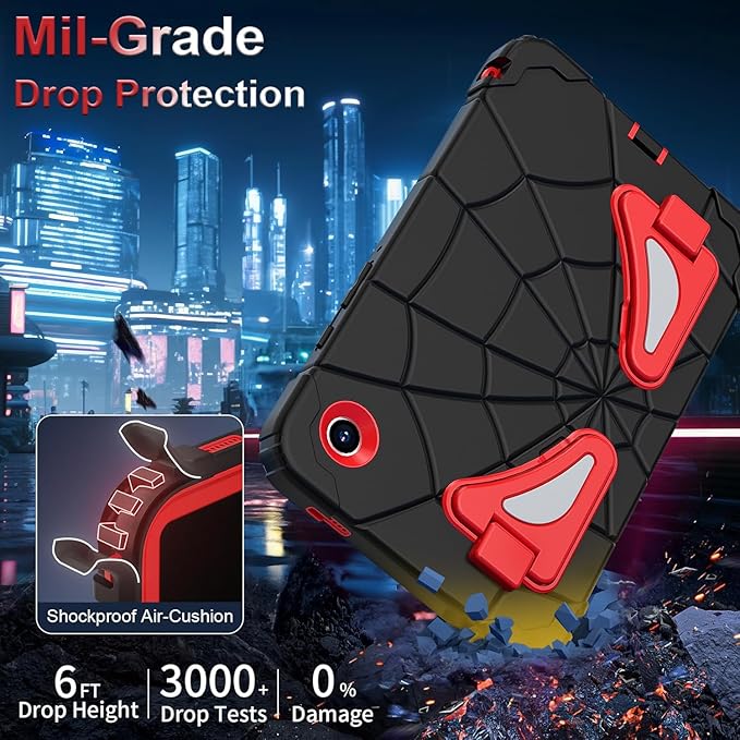 DreamerX for Samsung Galaxy Tab A9 Case 8.7 Inch 2023 (SM-X110/X115/X117) Heavy Duty Rugged Shockproof Silicone Cute Kawaii Protective Cover for Kids Boys w/Stand Carrying Shoulder Strap Black Red