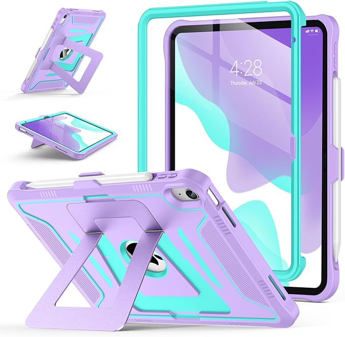 Soke Case for iPad (A16) 11th Generation 11-Inch 2025 /10th Generation 10.9-Inch 2022 with Screen Protector and Multi-Angle Kickstand Rugged Full Body Heavy Duty Protective Cover - Purple Green