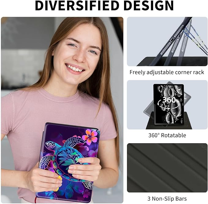 Case for Samsung Galaxy Tab S10 Plus/ S9 FE Plus/ S9 Plus 5G Tablet 12.4 Inch Case360 Degree Rotating Swivel PU Leather Stand Flip Folio Cover with Auto Wake/SleepGlitter Sea Turtle