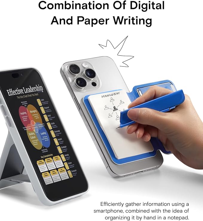 MOFT Action Inspiration MagSafe Phone Stand Magnetic Notepad Stand Compatible with iPhone 16 Series and Other Phones with Two Types of Notepad and Magnetic Invisible Pen Misty Cove + Sapphire
