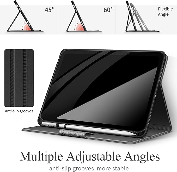 auaua Case for iPad (A16) 11th Generation 11 Inch 2025 iPad 10th Generation 10.9 Inch 2022 with Pencil Holder Auto Sleep/Wake Adjustable Stand PU Leather (Grey)