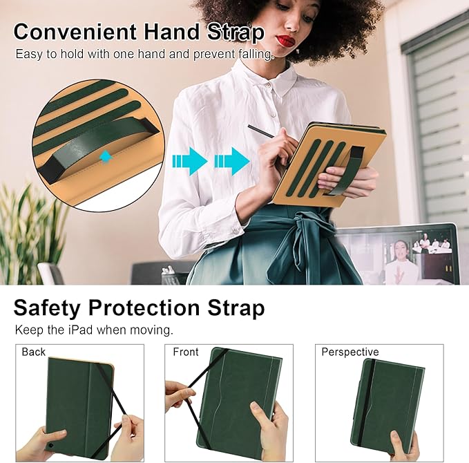 Grifobes Case 8/8 Plus [Only for 2022/2020 Released 12th/10th Generation] Premium PU Leather Folio Stand Smart Auto Wake/Sleep Cover with Built-in Stylus Holder/Pocket Forest Green