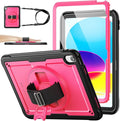 SEYMAC stock Case for iPad A16 11-inch Case 2025/ for iPad 11th/ 10th Generation 10.9'' 2022 Protective with Screen Protector Pen Holder Rotate Stand Loop Nylon Hand Strap Shoulder Strap Rose