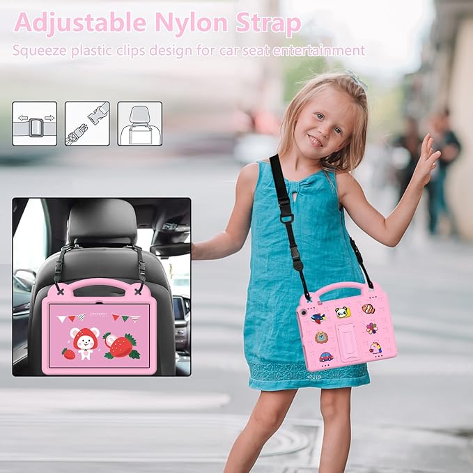 Compatible with ONN 10.1(GEN3) 2022(1000071485)/Fire HD 10 Plus(2021/2023)/Amazon Fire HD 10(2021/2023) Tablet Case Kids Case with Shoulder Strap &amp Stand Handle for Girl Kid Gift Pink