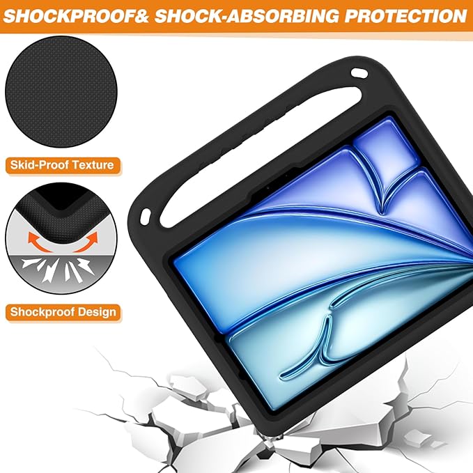 Dteck for iPad Air 13/iPad Pro 13/12.9 Case Shockproof Protective Handle Stand Pencil Holder EVA Case Black