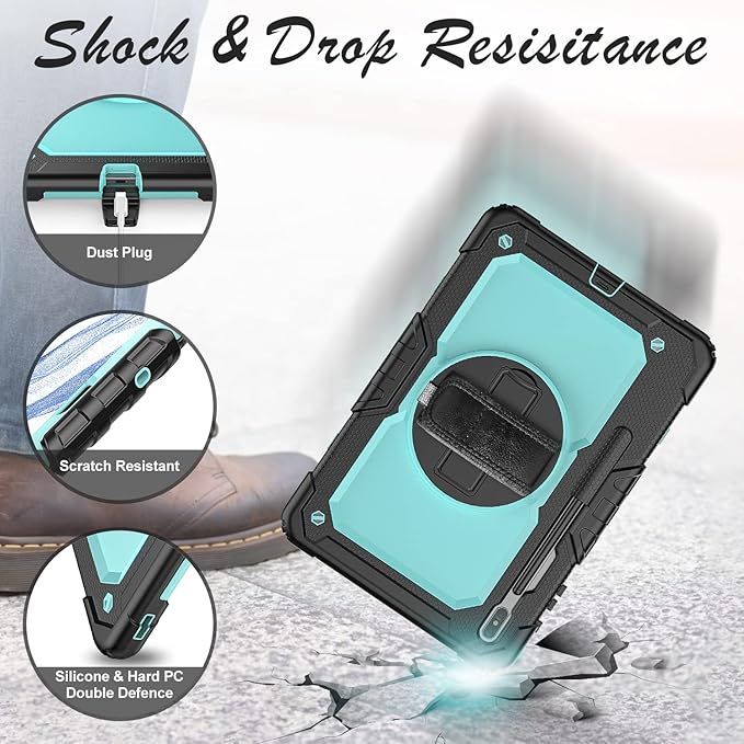 Case for Samsung Galaxy Tab S8 Plus 2022/S7 FE/S7 Plus 5G 12.4-inch Tablet Case Protective [with Screen Protector] Rotatable Kickstand S Pen Holder Hand/Shoulder Strap (SkyBlue)