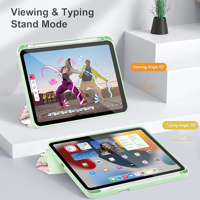 Mektron Printed Case for iPad mini 7 (A17 Pro) 2024/ Mini 6 2021 iPad mini 7th/6th Generation 8.3-inch Liquid Retina Display Cover Buit in Pencil Holder with Clear Back Shell Lucky Clovers