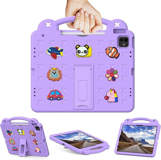 Kids Case for iPad Air 13 inch M3 2025/M2 2024iPad Pro 13 inch M4 2024 &amp iPad Pro 12.9 inch Case 6th/5th/4th/3rd Gen 2022 2021 2020 2018 with Stand/Pencil Holder/Handle Light Purple Bear