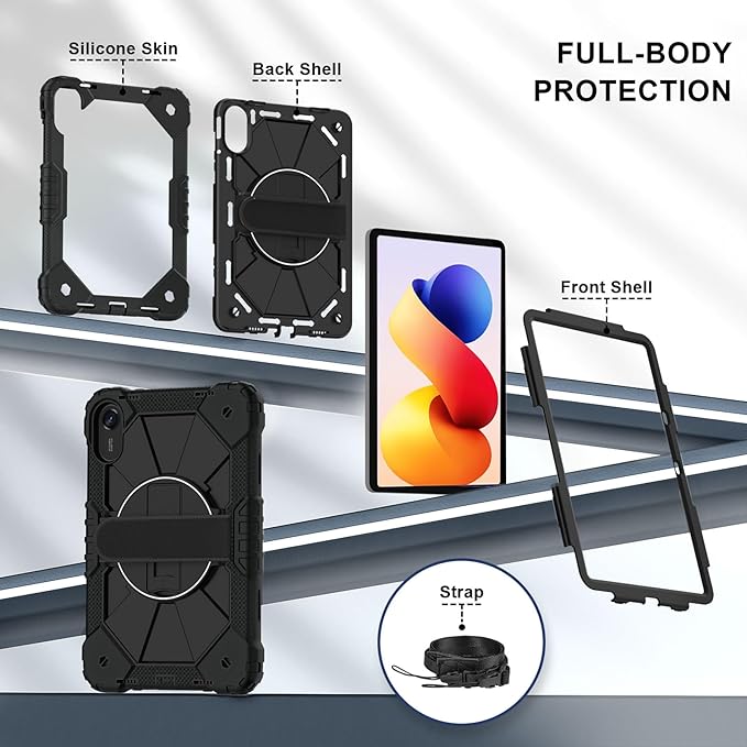 Case for Xiaomi Redmi Pad 2 Pro 12.1 inch (2025) TabletHeavy Duty Cover Rugged Shockproof Protective Case w/Kickstand Cover for Redmi Pad 2 Pro 12.1 inch (Black)