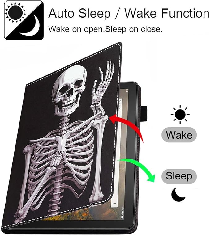 Case for All-New Amazon Fire HD 10 &amp 10 Plus Tablet 10.1 (13th/11th Generation 2023/2021 Release) Slim PU Leather Stand Cover with Card Slot &amp Auto Wake/Sleep Skull Skeleton