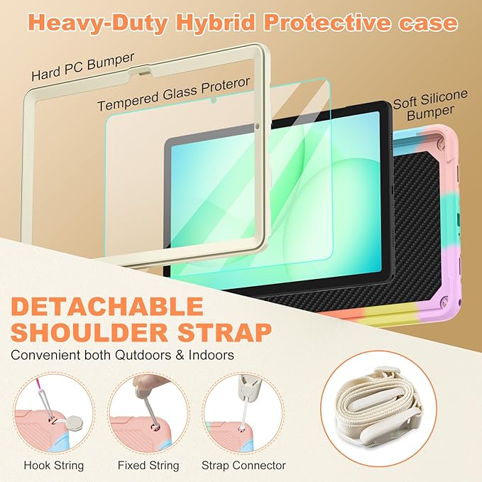 for Samsung Galaxy Tab A11 Plus 2025 / A9 Plus 2023 11 inch Case Kids with Screen Protector Unicorn Stand &amp Shoulder Strap Pencil Holder Cover for Tab A11+/A9+ Tablet (Colourful Pink)