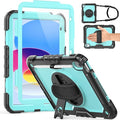 Weuiean Case for iPad A16 11th/10th Generation 11/10.9 Military-Grade Heavy-Duty Shockproof Cover with 360° Rotating Stand Built-in Pencil Holder &amp Adjustable Hand/Shoulder Strap - SkyBlue+Bla