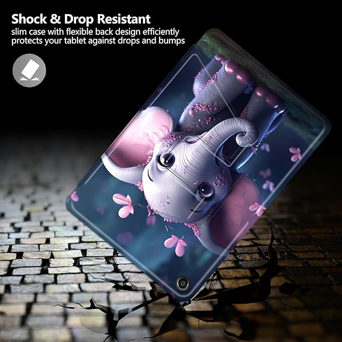 Case for iPad 10.2 Case iPad 9th/iPad 8th/iPad 7th Generation 2021/2020/2019 Elephant and Pink Hearts Theme 360 Degree Rotating Stand Protective Cover with Auto Sleep/Wake for iPad 10.2 Tablet