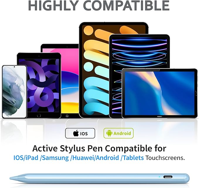 Stylus Pens for Touch Screen DRYMOKINI Stylist Pen Compatible for Android and iOS Tablet/Phones Rechargeable Universal Stylus Pencil Compatible for A-pple/i-Pad/Phone Tablet Blue