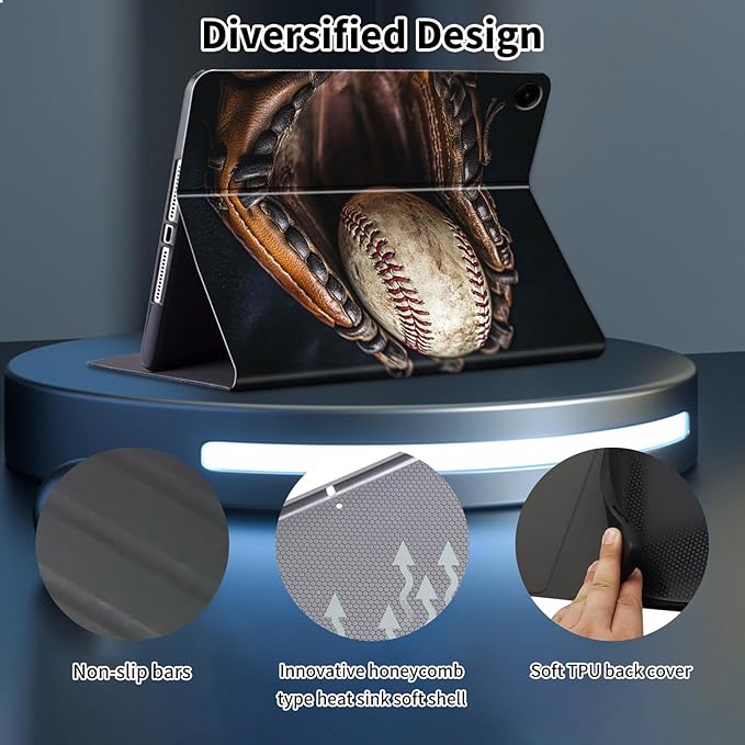 Case for Galaxy Tab A9+/A9 Plus 11 inch 2023 2024Slim Leather Multi-Angle Stand Folio Cover Auto Wake/Sleep for Samsung Galaxy Tab A9 Plus Tablet SM-X210/X216/X218Retro Baseball