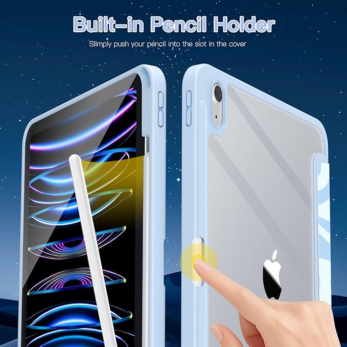 Teryeefi for 2025 iPad 11 inch A16 Case Cute Tablet Cover for iPad 10th/11 Generation Protective Shell with Pencil Holder Soft TPU+Crystal Hard Back Cover (Blue Wave)