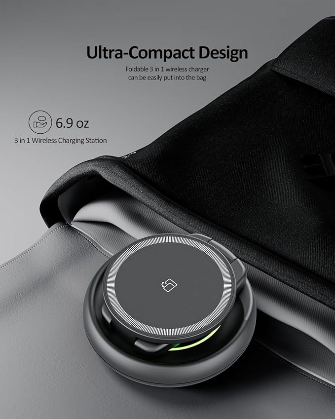 Wireless Cell Phone Charger Station 3 in 1 Magnetic Wireless Fast Charger Dock Stand for iPhone 16/15/14/13/12 Apple Watch and AirPods Pro 15W USB-C iPhone Wireless Charger Gray（20W Adapter）