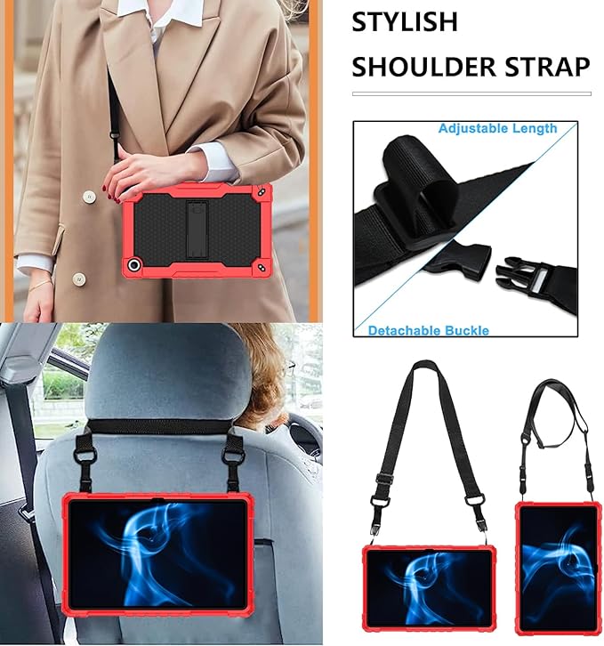 for Onn 10.4 Tablet Pro 2023 Model: 100110603 Case Built in Kickstand Heavy Duty Hybrid Case Hard Back Case Come with Tempered Glass/Shoulder Strap for Onn 10.4 Tablet Pro (Red+Black/2 Pcs)