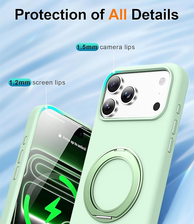 STERKER 360° Rotatable Stand Compatible with iPhone 17 Pro Case with Magnetic [Military Grade Drop Tested][Adjustable Kickstand] Ring Holder Silicone Slim Back Soft Edge Green